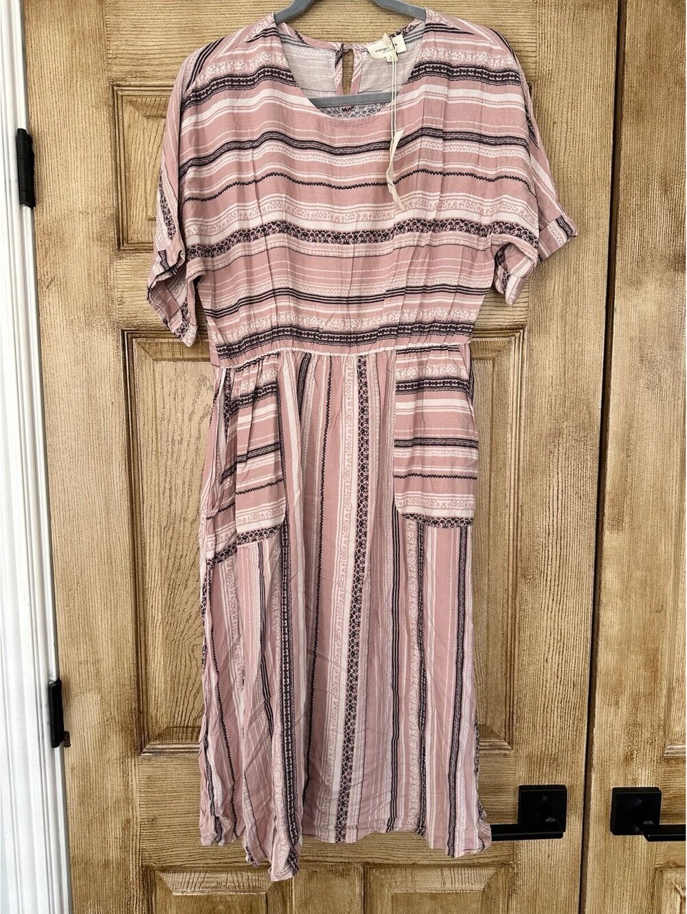 NWT Orange Creek Pink Capped Sleeve Casual Midi Dress Sz L